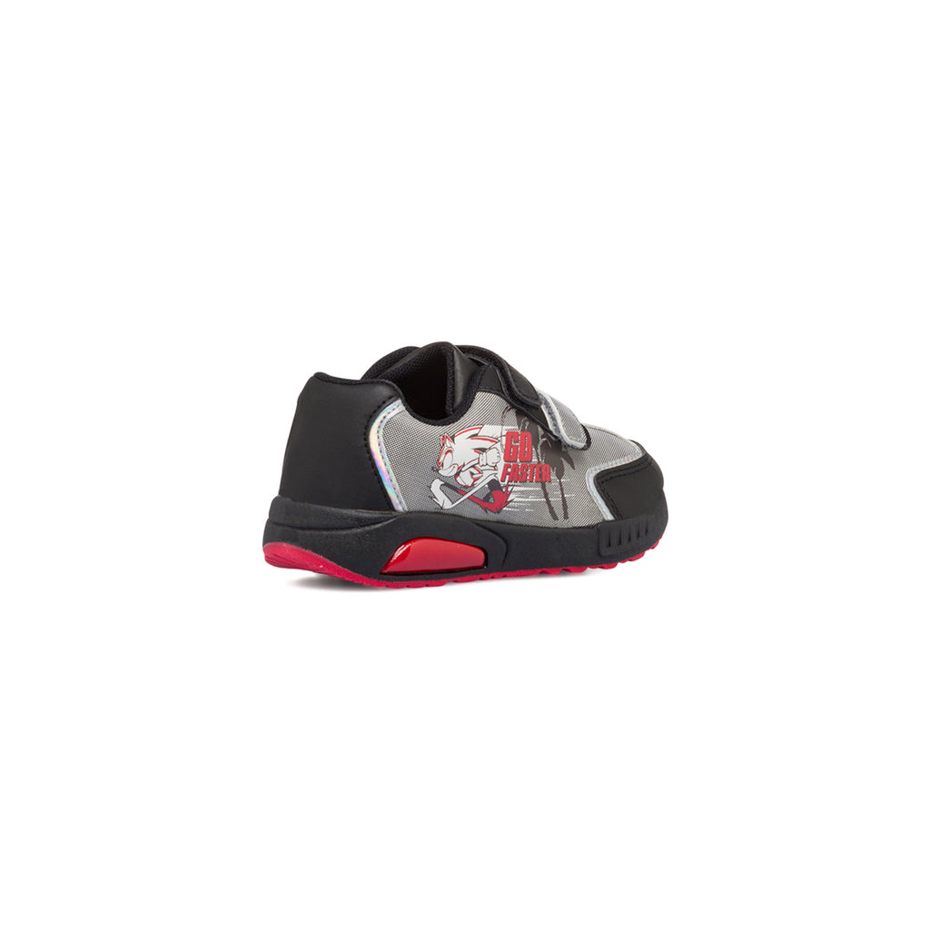 Sneakers primi passi grigie da bambino con luci nella suola e stampa Sonic
