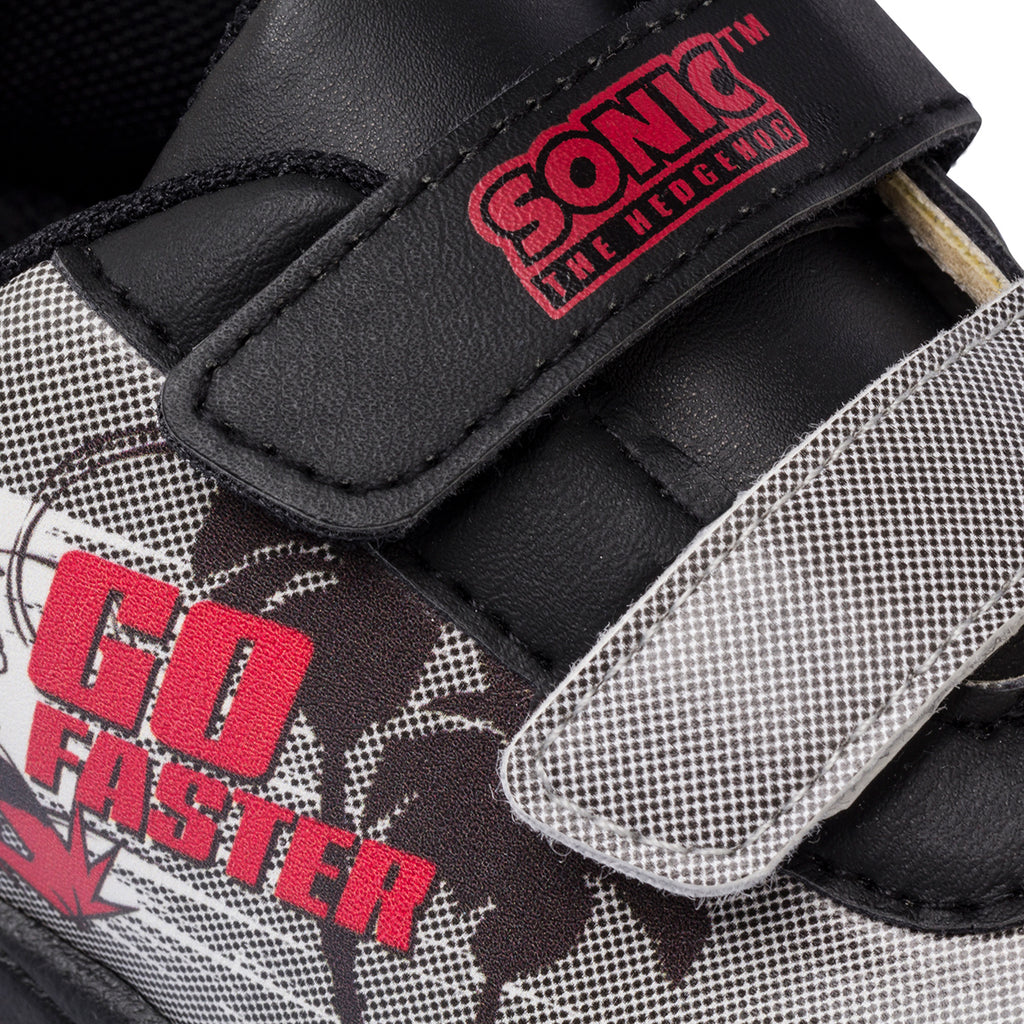 Sneakers primi passi grigie da bambino con luci nella suola e stampa Sonic