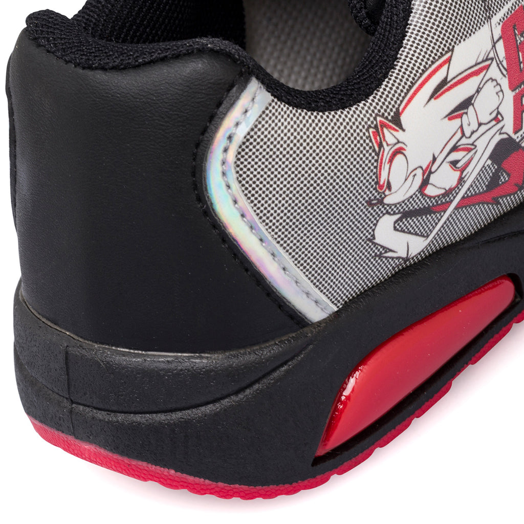 Sneakers primi passi grigie da bambino con luci nella suola e stampa Sonic