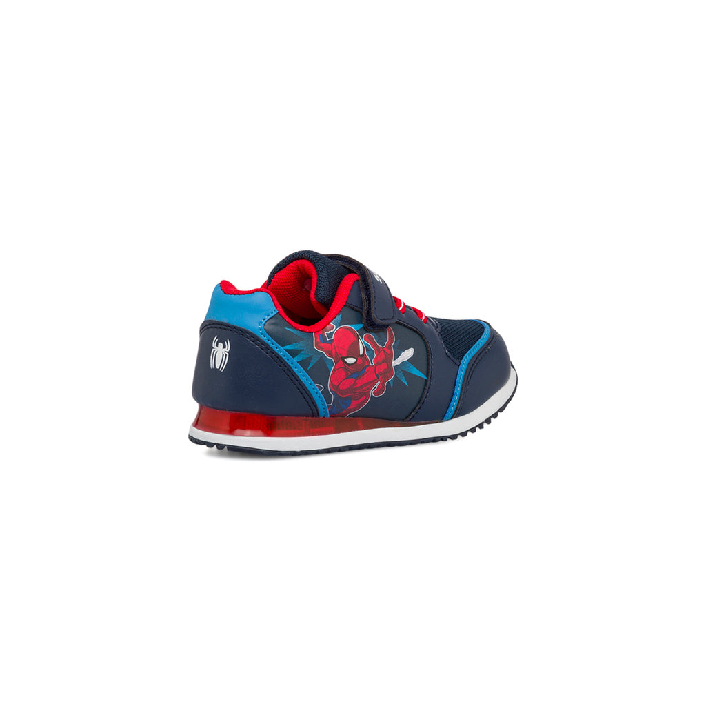Sneakers primi passi blu da bambino con luci nella suola e stampa Spiderman