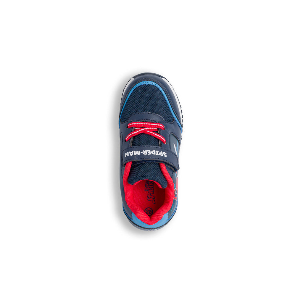 Sneakers primi passi blu da bambino con luci nella suola e stampa Spiderman