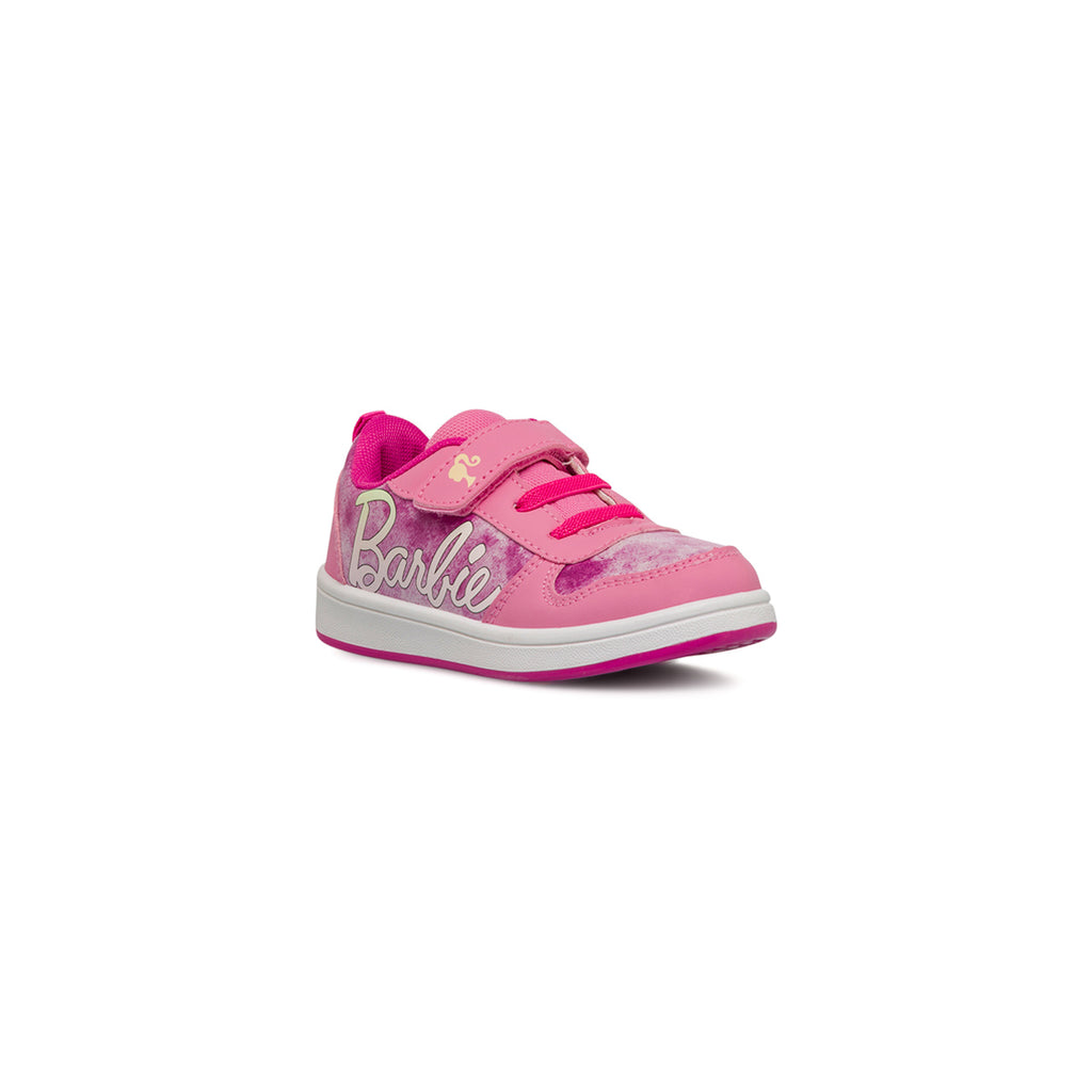 Sneakers primi passi rosa da bambina con logo Barbie