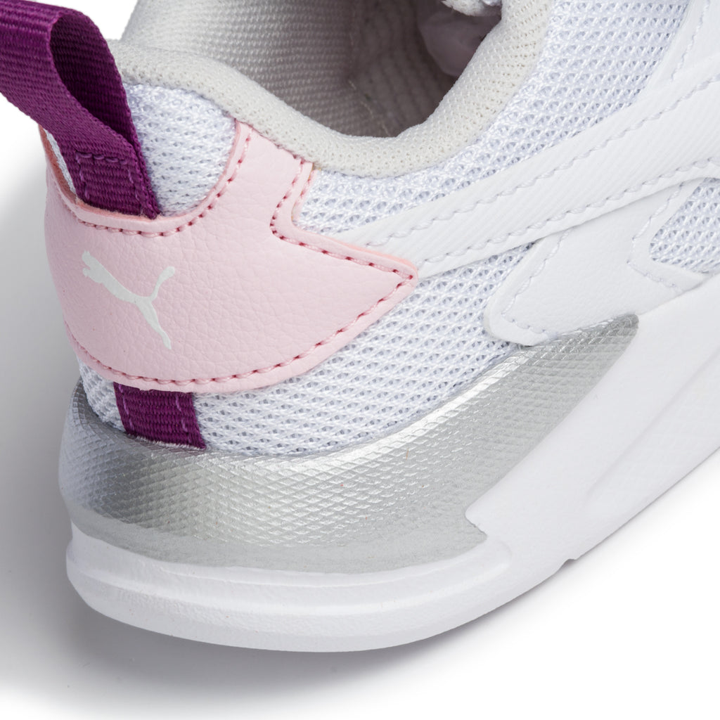 Sneakers bianche in similpelle e tessuto mesh con dettagli rosa e argento Puma X-Ray Lite Ac Inf