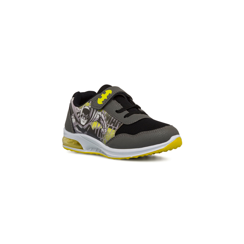 Sneakers primi passi nere da bambino con luci nella suola e logo Batman