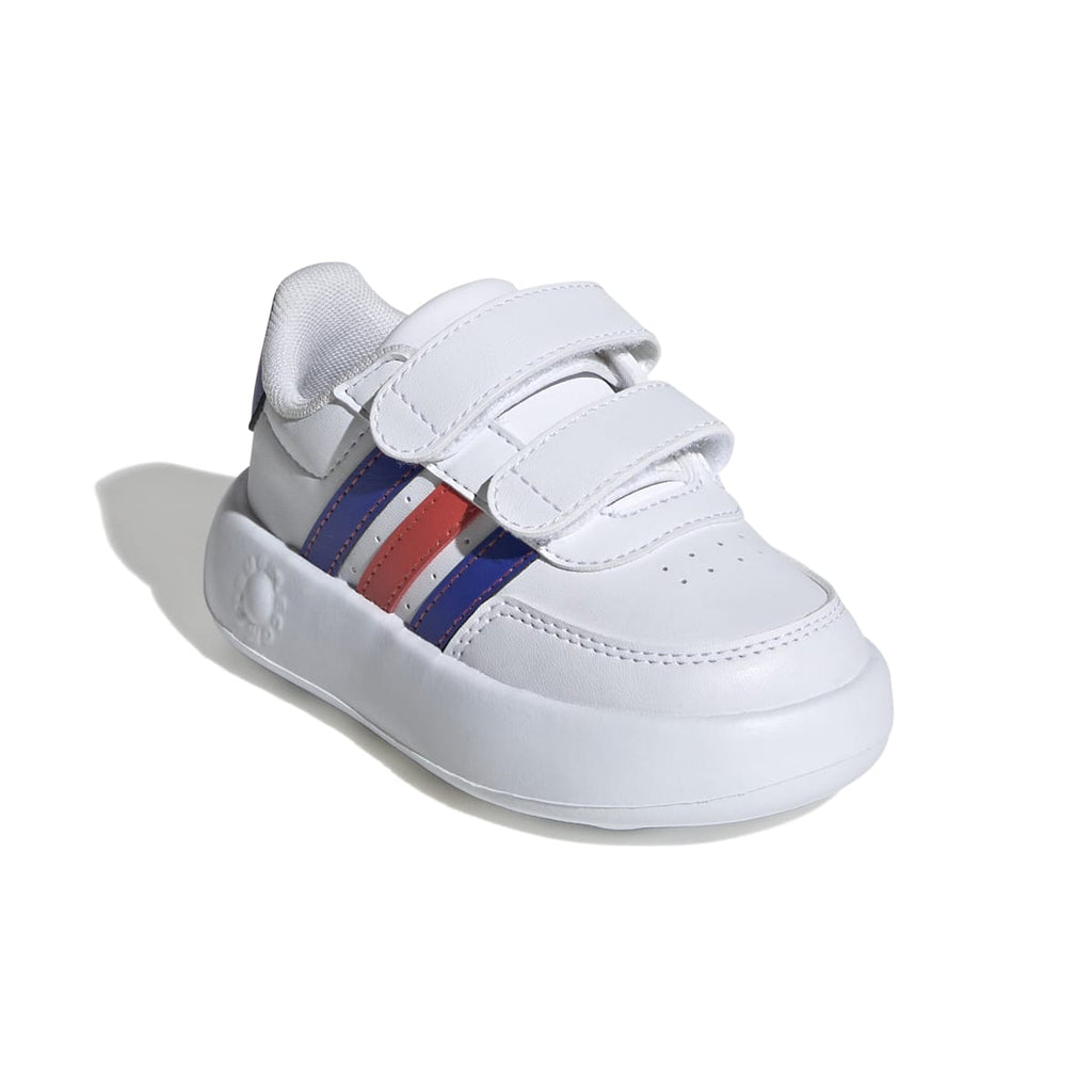 Sneakers primi passi bianche da bambino con strisce blu e rosse adidas Breaknet 2.0 CF I
