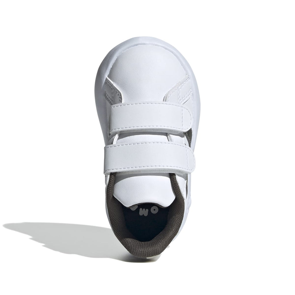 Sneakers primi passi bianche da bambino con strisce verde militare adidas Grand Court 2.0 CF I