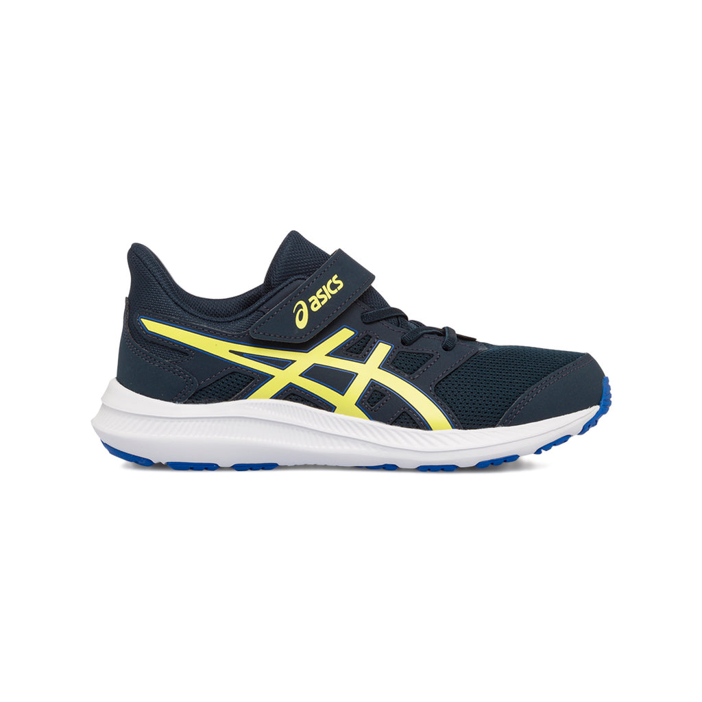 Scarpe da ginnastica blu da bambino con logo laterale giallo Asics Jolt 4 PS