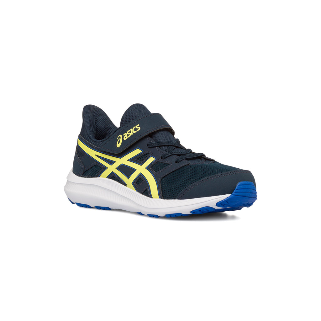 Scarpe da ginnastica blu da bambino con logo laterale giallo Asics Jolt 4 PS