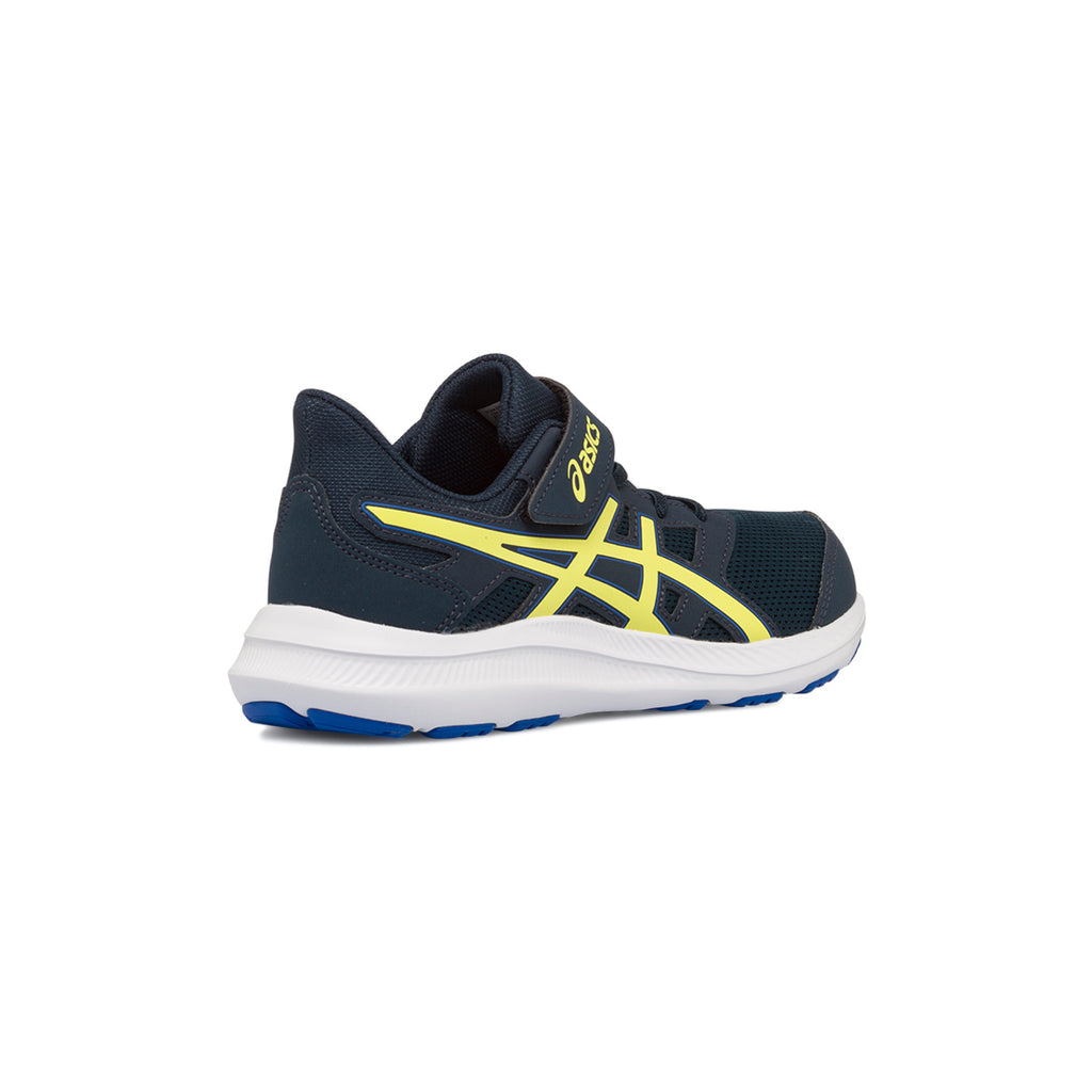 Scarpe da ginnastica blu da bambino con logo laterale giallo Asics Jolt 4 PS