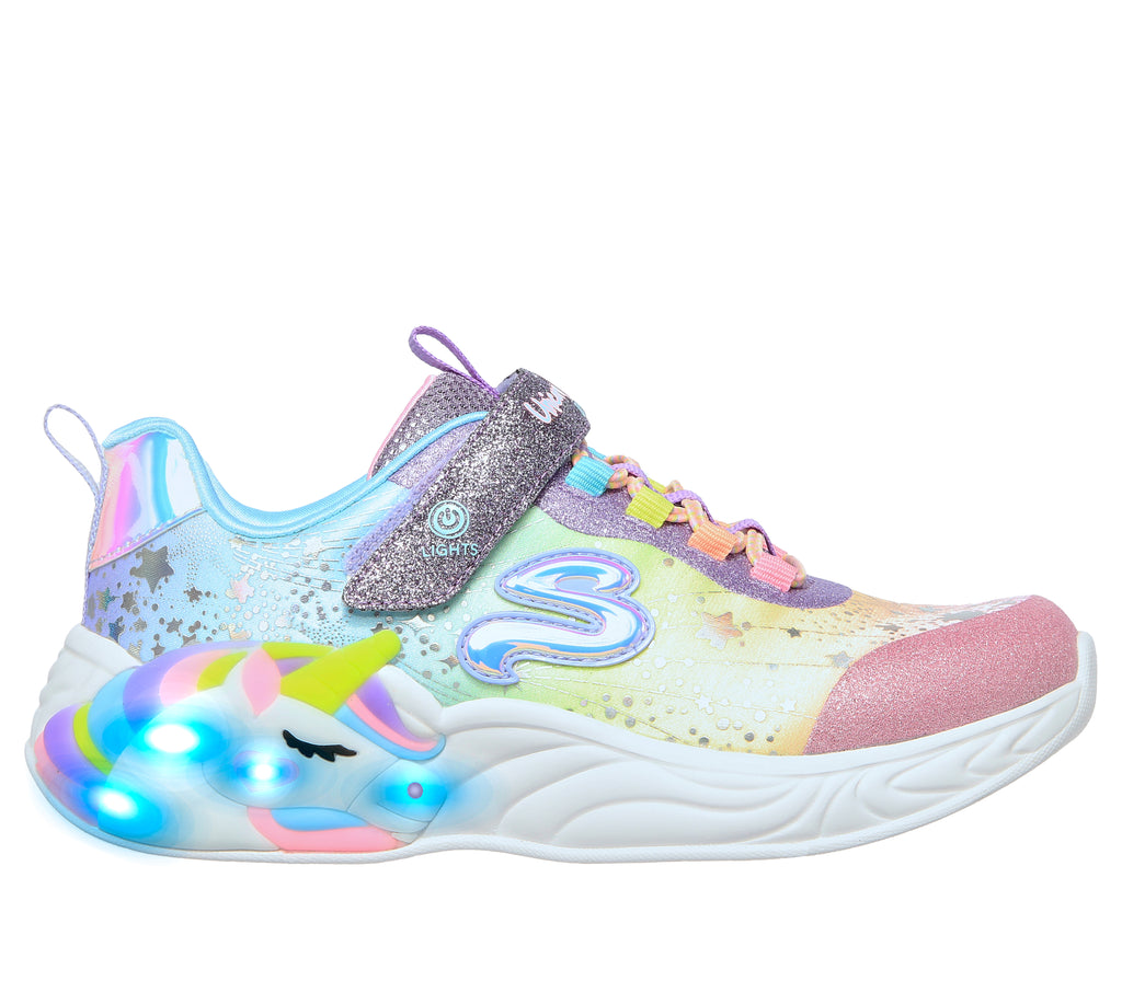 Scarpe da ginnastica azzurre da bambina con unicorno e luci nella suola Skechers S-Lights: Unicorn Dreams