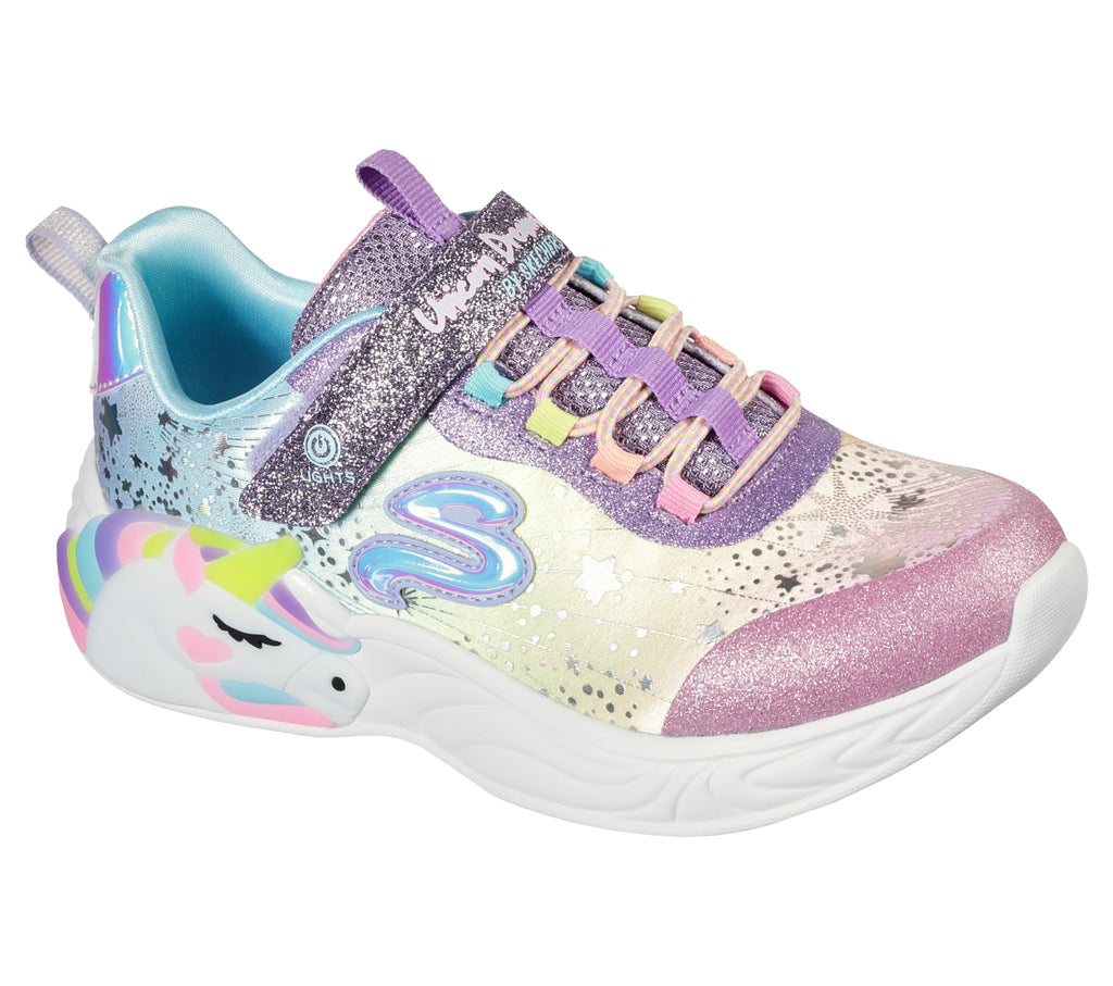 Scarpe da ginnastica azzurre da bambina con unicorno e luci nella suola Skechers S-Lights: Unicorn Dreams