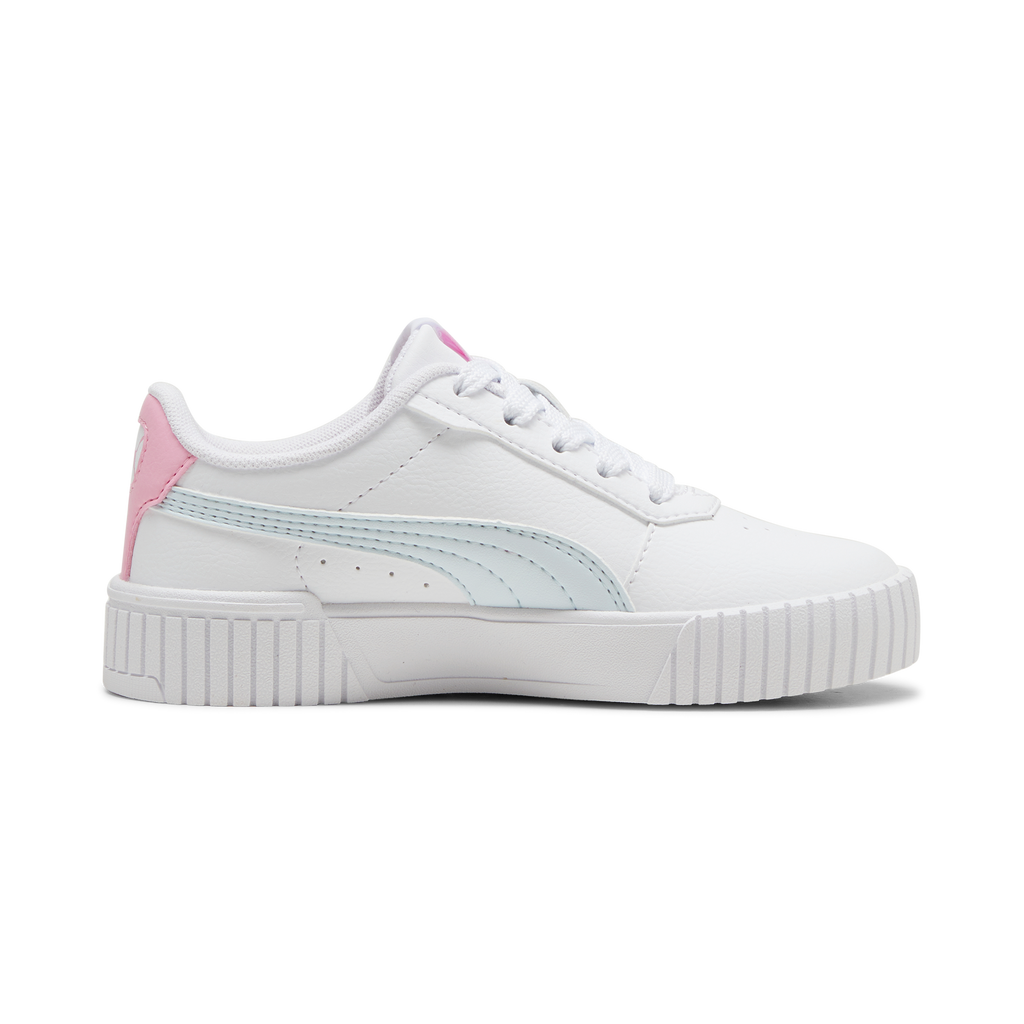 Sneakers bianche da bambina con dettagli rosa e azzurri Puma Carina 2.0 PS