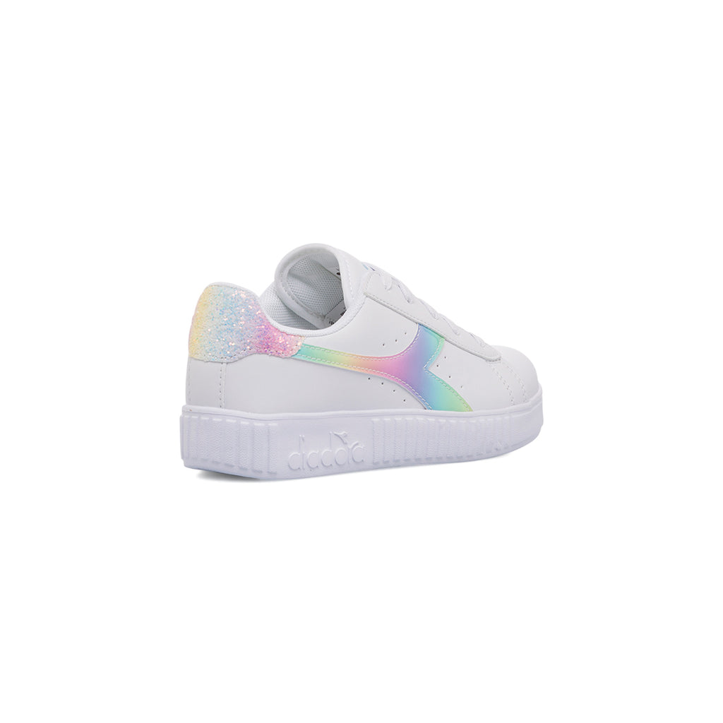Sneakers bianche da bambina con logo arcobaleno Diadora Game Step Bloom PS