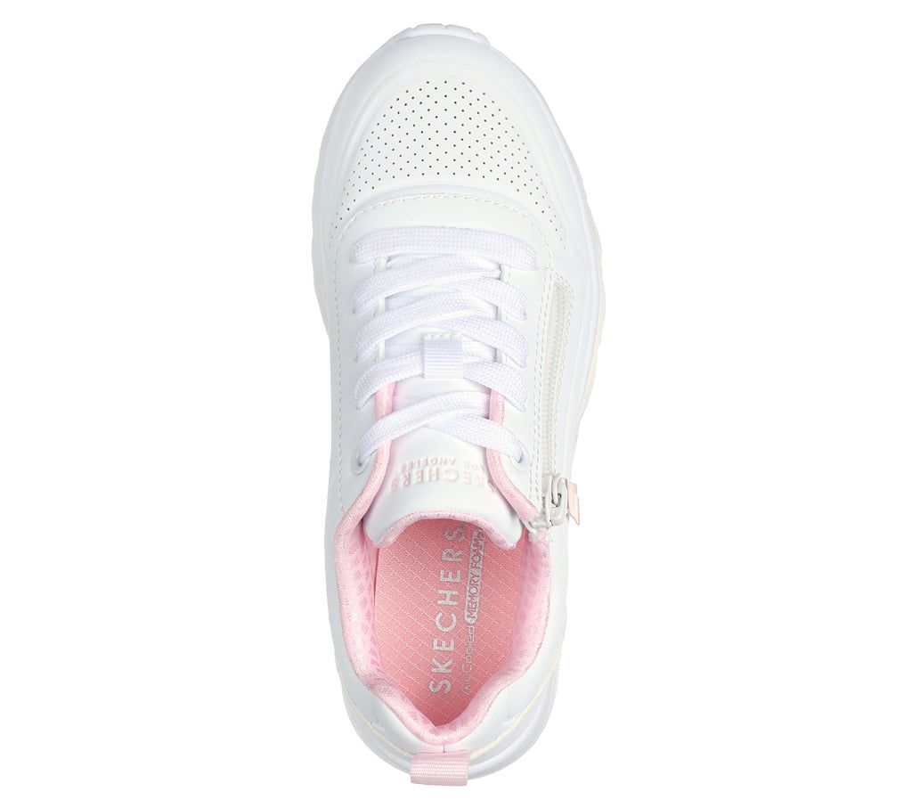 Sneakers bianche da bambina con soletta Memory Foam Skechers Uno Lite - Easy Zip