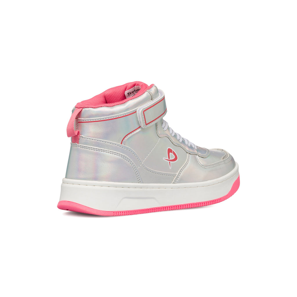 Sneakers alte grigie iridescenti da bambina con dettagli rosa P Go