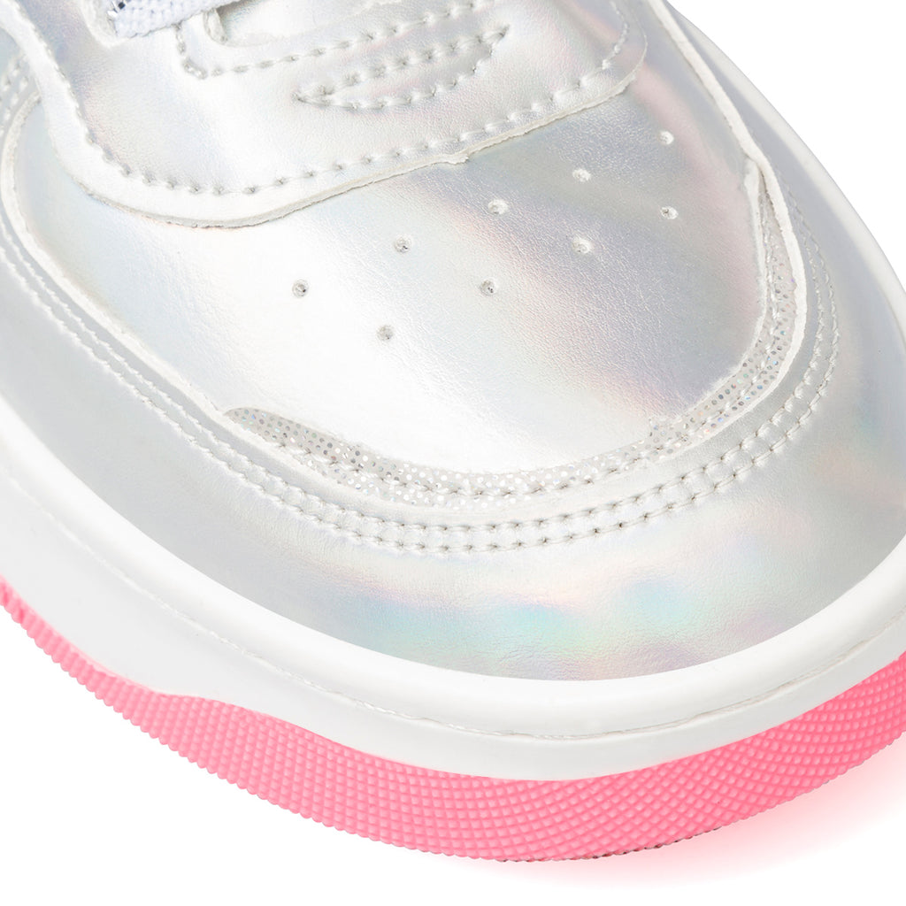 Sneakers alte grigie iridescenti da bambina con dettagli rosa P Go