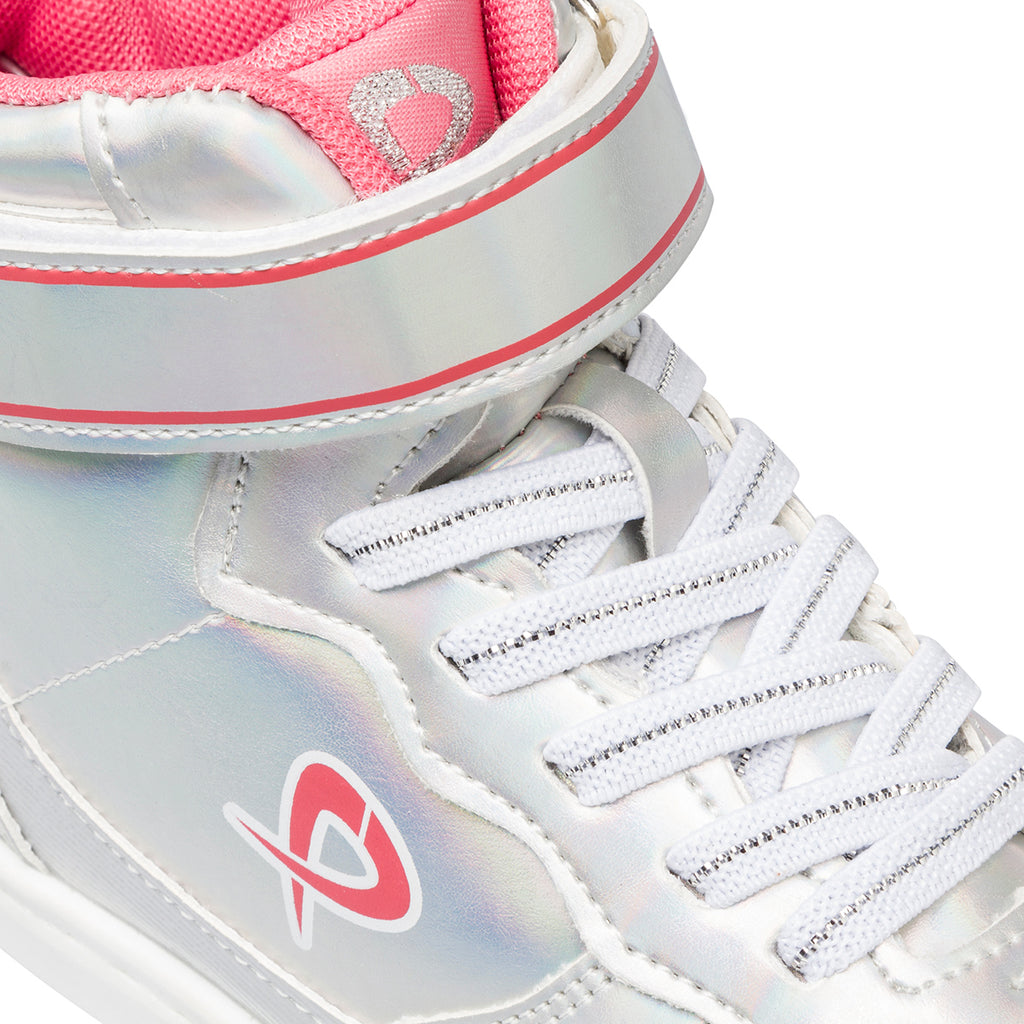 Sneakers alte grigie iridescenti da bambina con dettagli rosa P Go