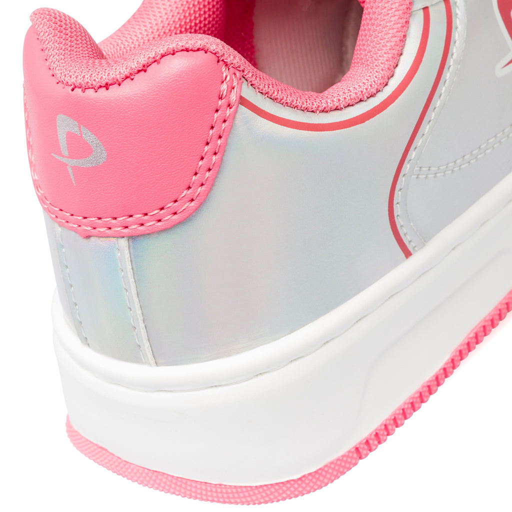 Sneakers grigie iridescenti da bambina con dettagli rosa P Go