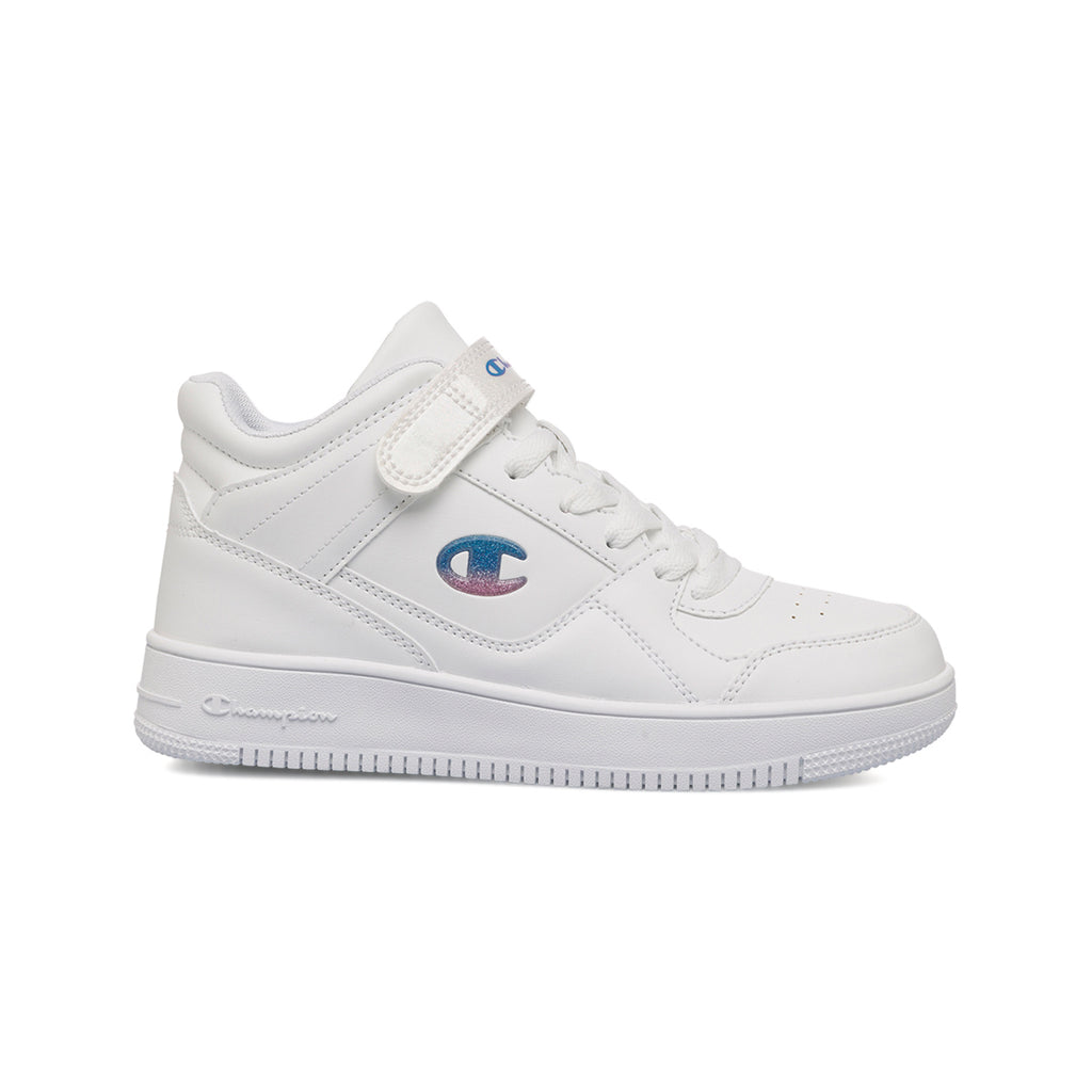 Sneakers alte bianche da bambina con logo laterale Champion Rebound Mid G Ps