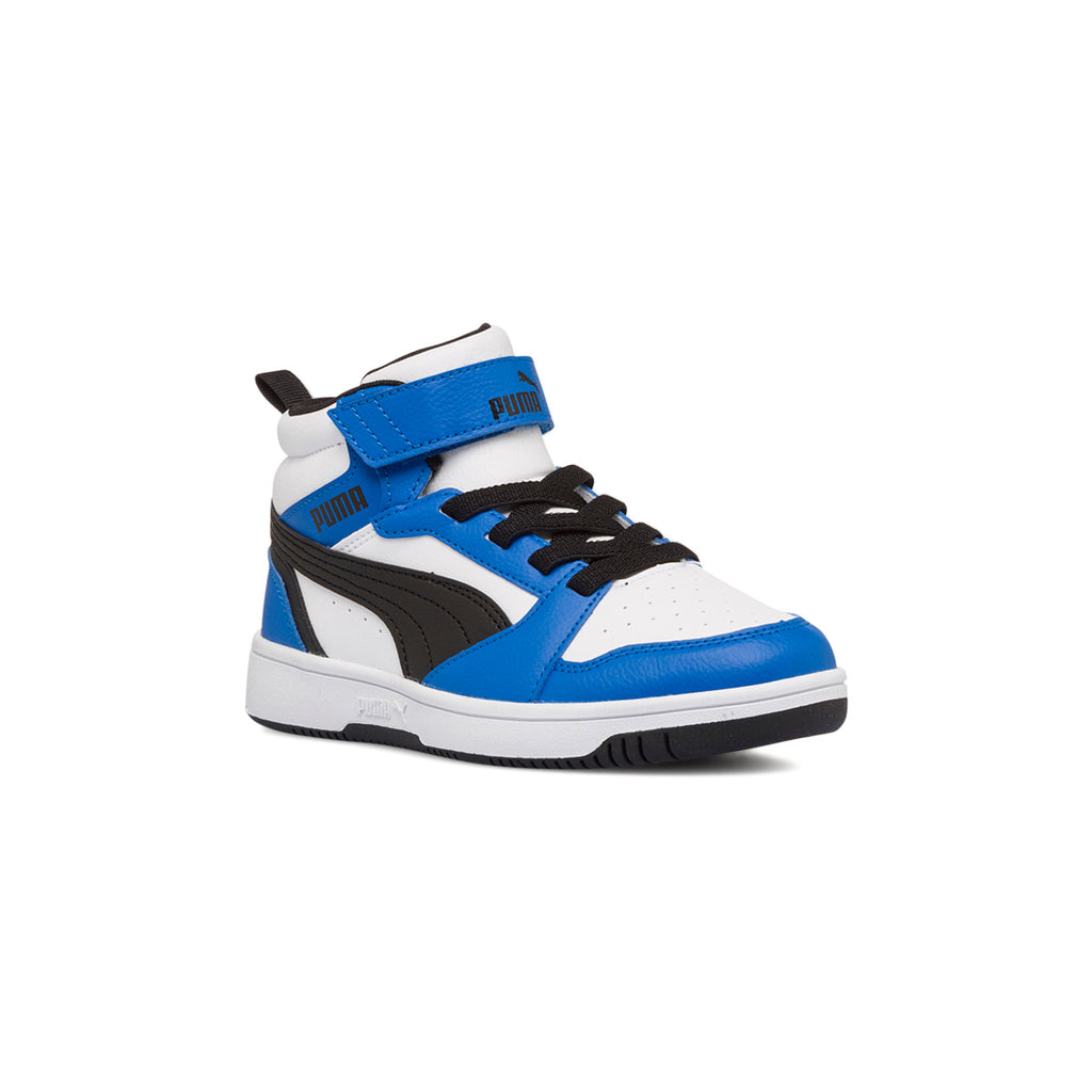 Sneakers alte bianche, blu e nere da bambino Puma Rebound v6 Mid AC+ PS