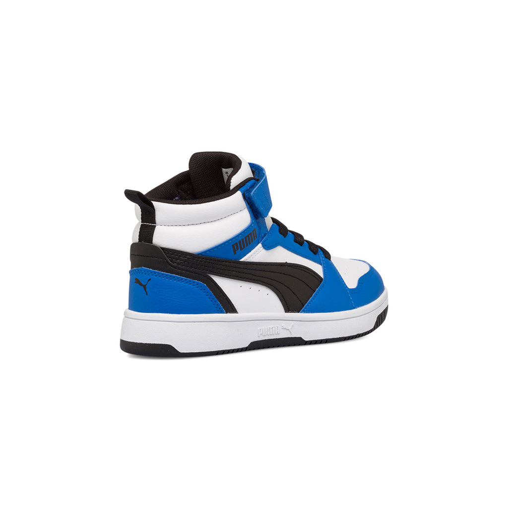 Sneakers alte bianche, blu e nere da bambino Puma Rebound v6 Mid AC+ PS
