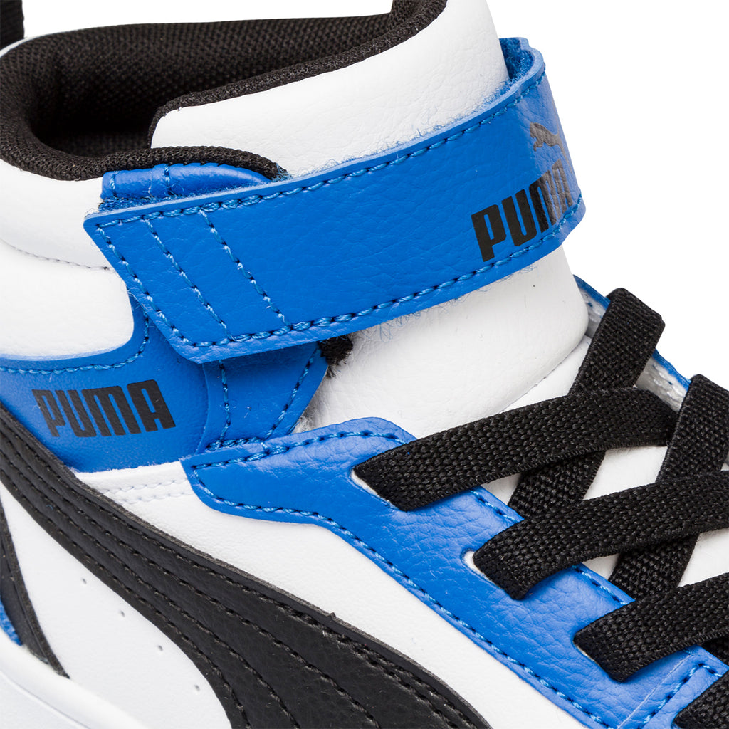 Sneakers alte bianche, blu e nere da bambino Puma Rebound v6 Mid AC+ PS