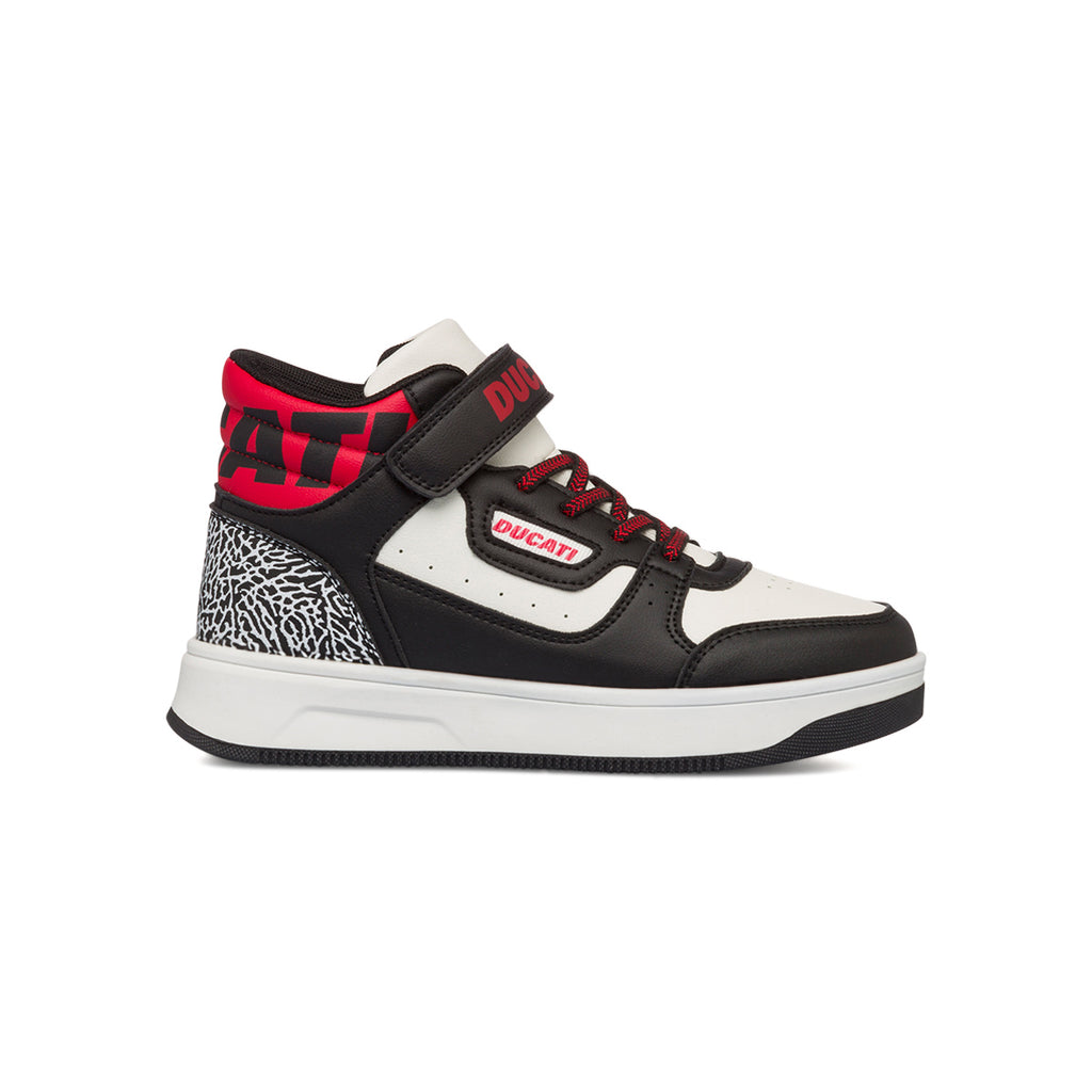 Sneakers alte bianche e nere da bambino con logo sul colletto Ducati Loco X