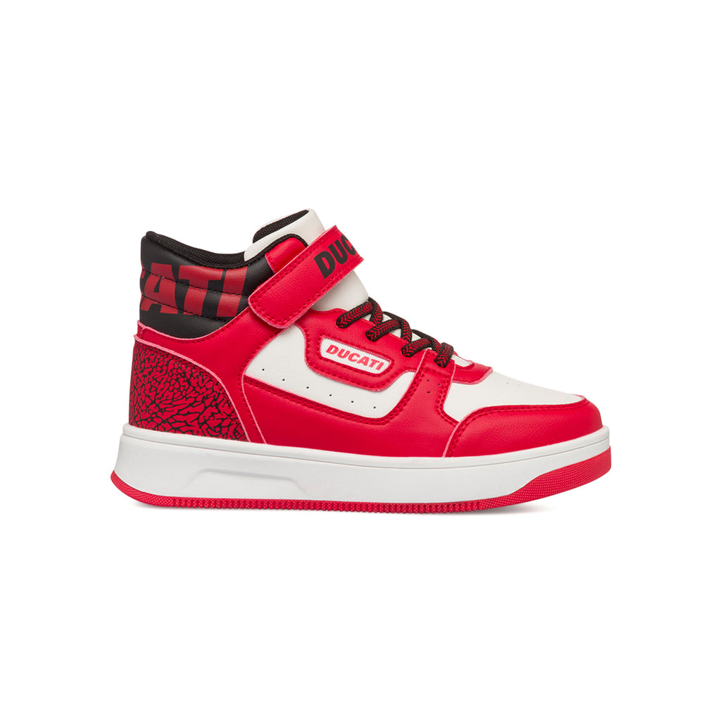 Sneakers alte bianche e rosse da bambino con logo sul colletto Ducati Loco X