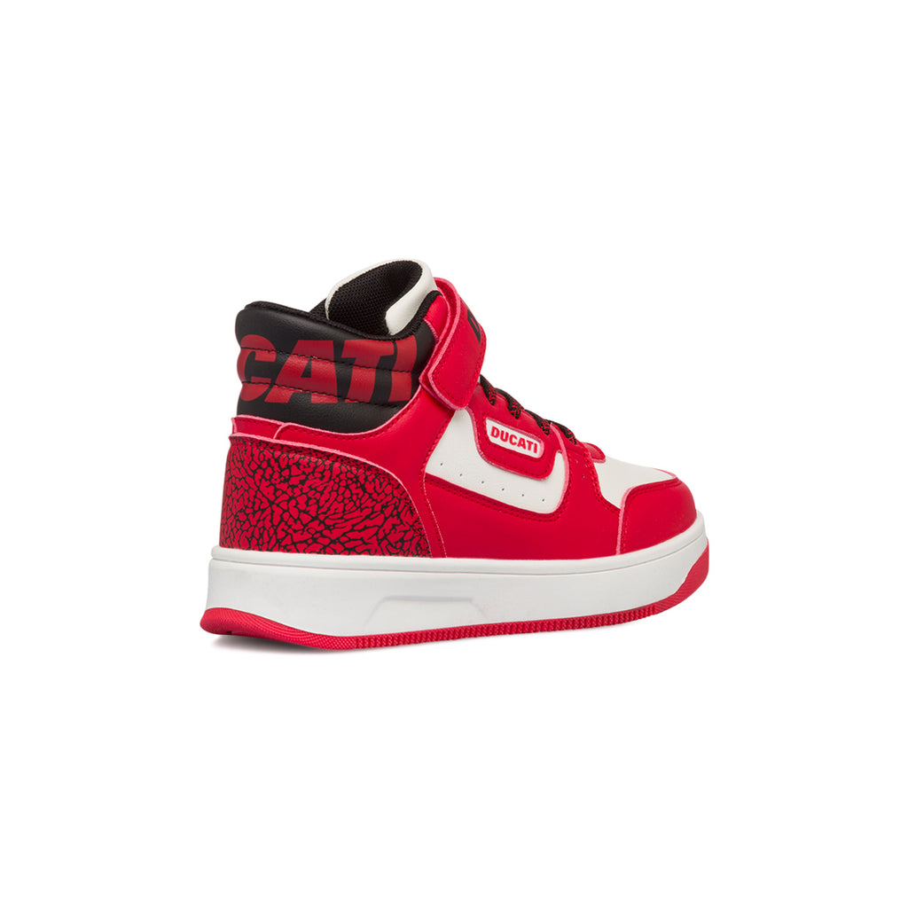 Sneakers alte bianche e rosse da bambino con logo sul colletto Ducati Loco X