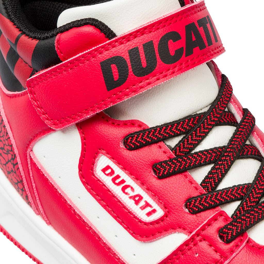 Sneakers alte bianche e rosse da bambino con logo sul colletto Ducati Loco X