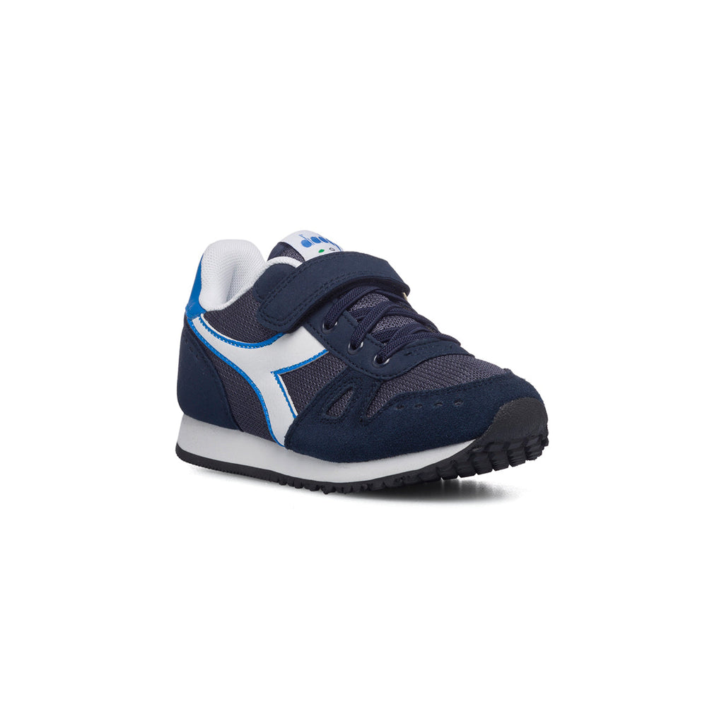Scarpe da ginnastica blu da bambino con logo laterale a contrasto Diadora Simple Run Ps