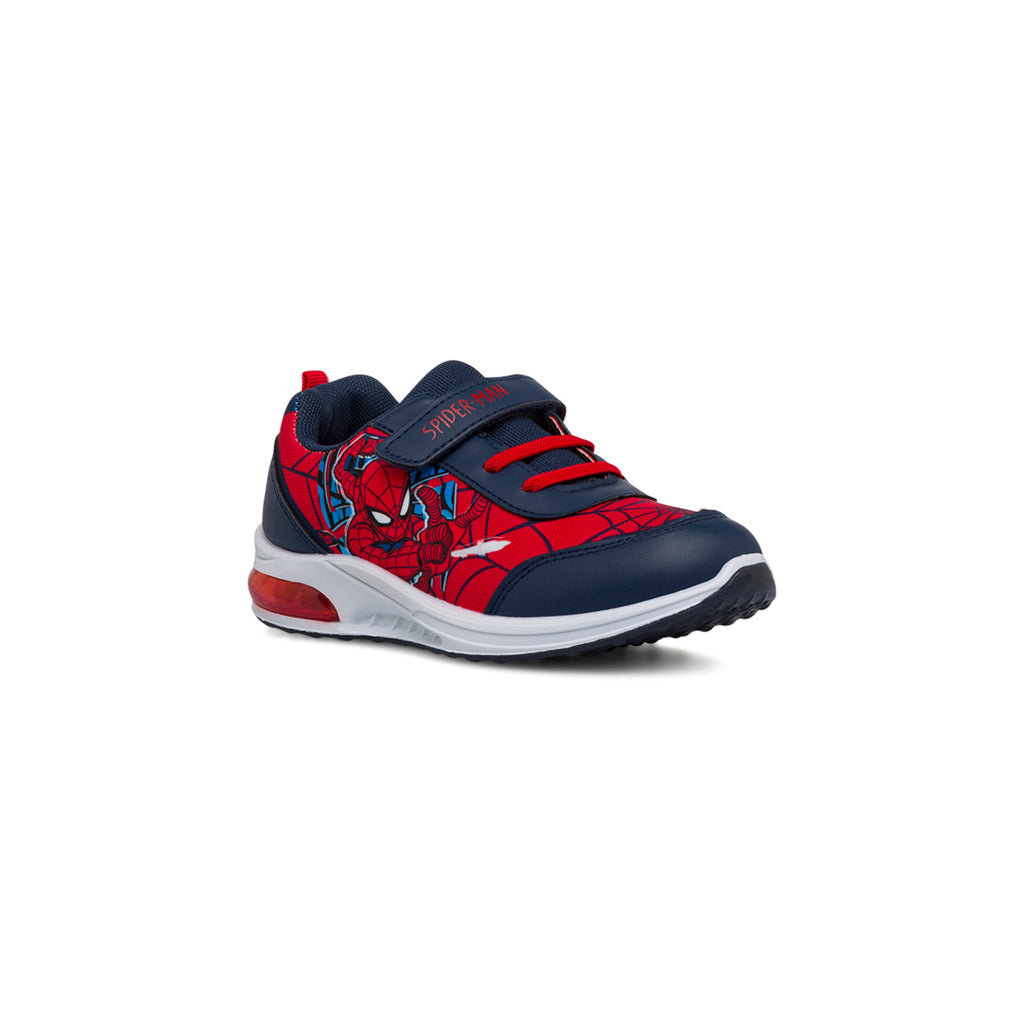 Sneakers blu e rosse  da bambino con luci nella suola e logo Spiderman