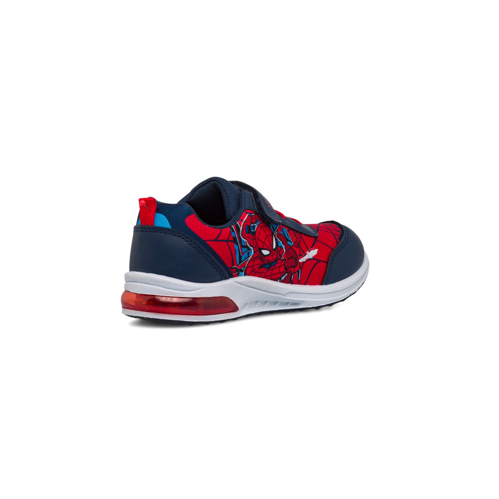 Sneakers blu e rosse  da bambino con luci nella suola e logo Spiderman