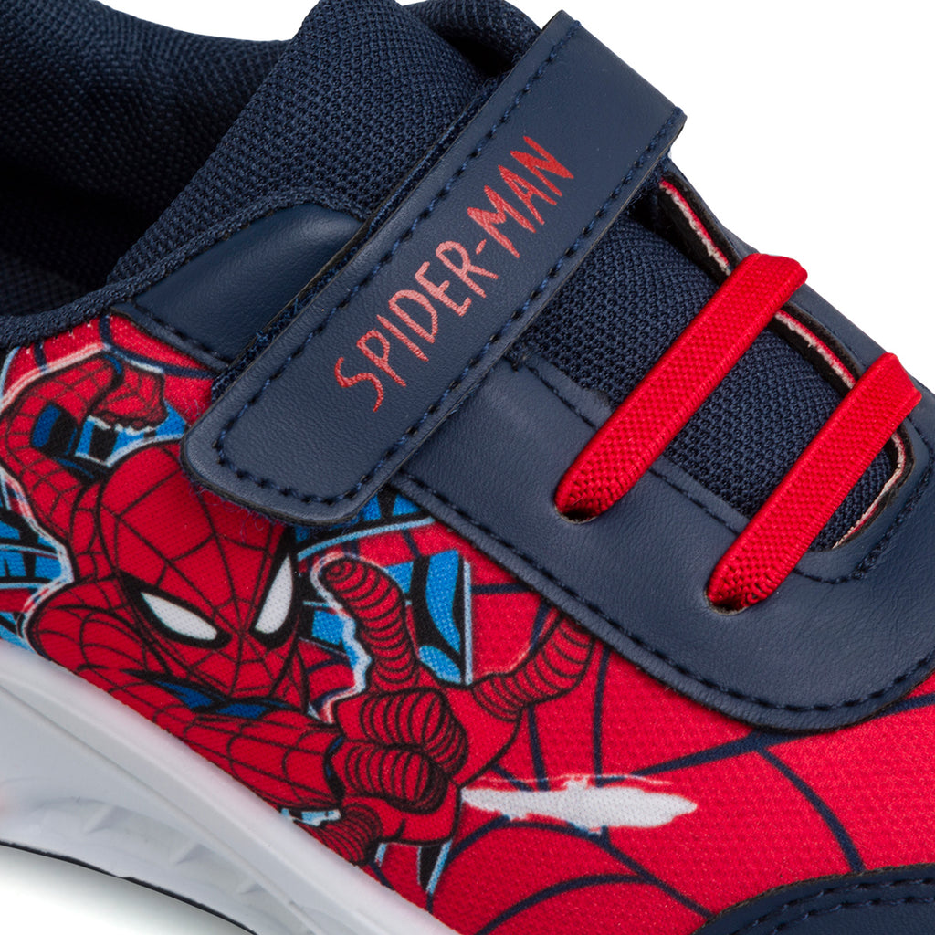 Sneakers blu e rosse  da bambino con luci nella suola e logo Spiderman