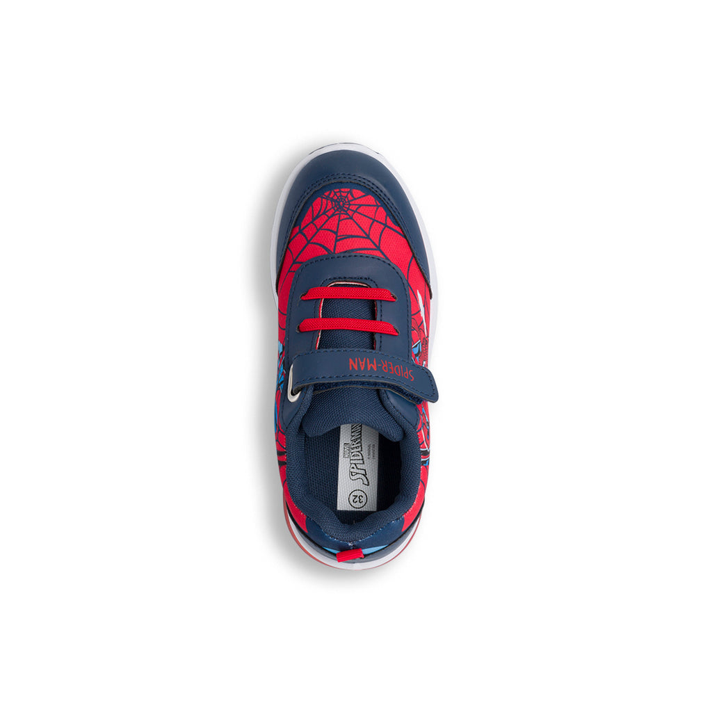 Sneakers blu e rosse  da bambino con luci nella suola e logo Spiderman