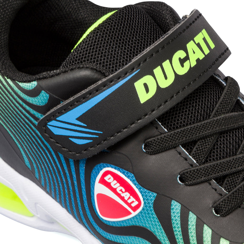 Sneakers blu e gialle da bambino con luci nella suola Ducati Glare PS