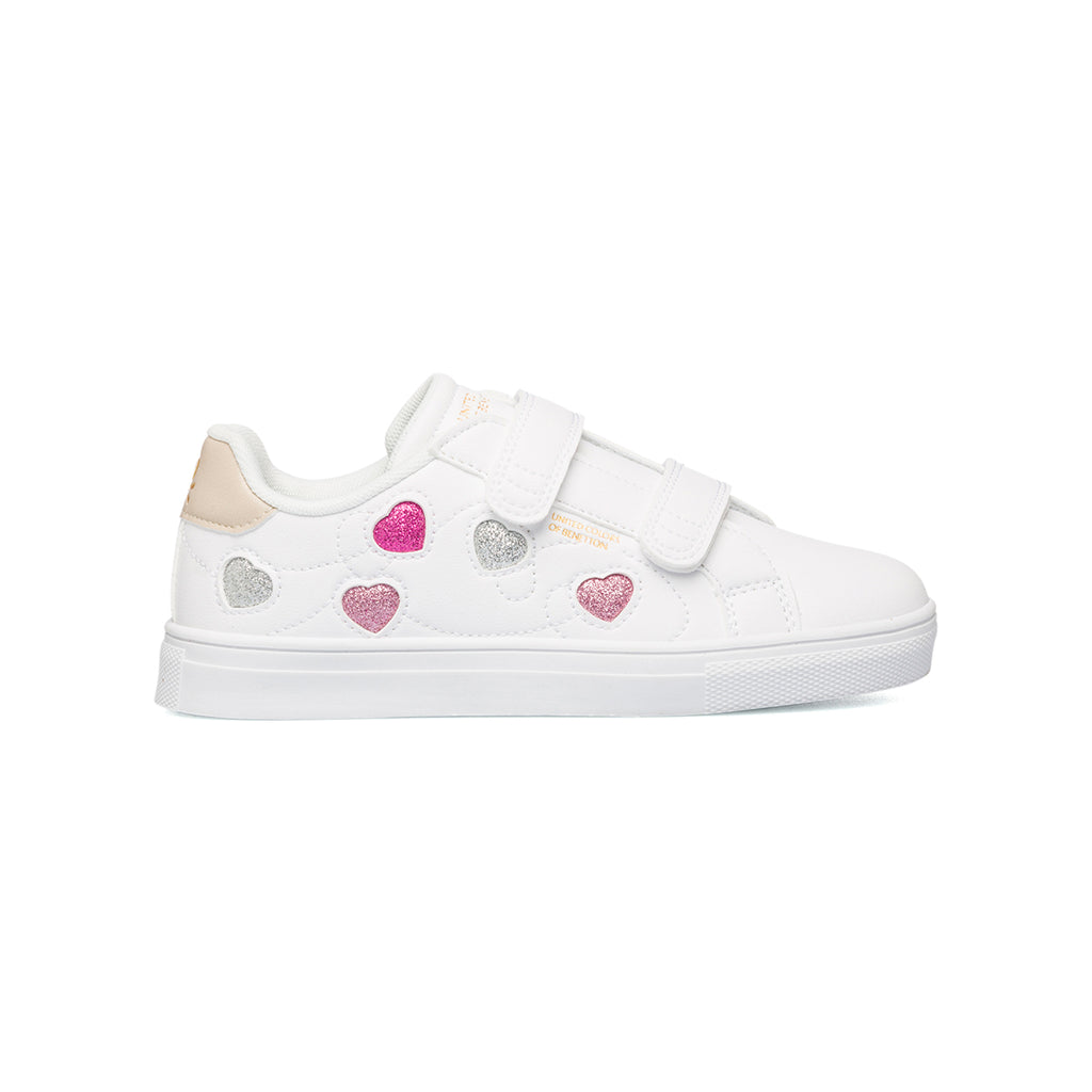 Sneakers bianche con cuoricini glitterati Benetton Love Multi Glitter Ps