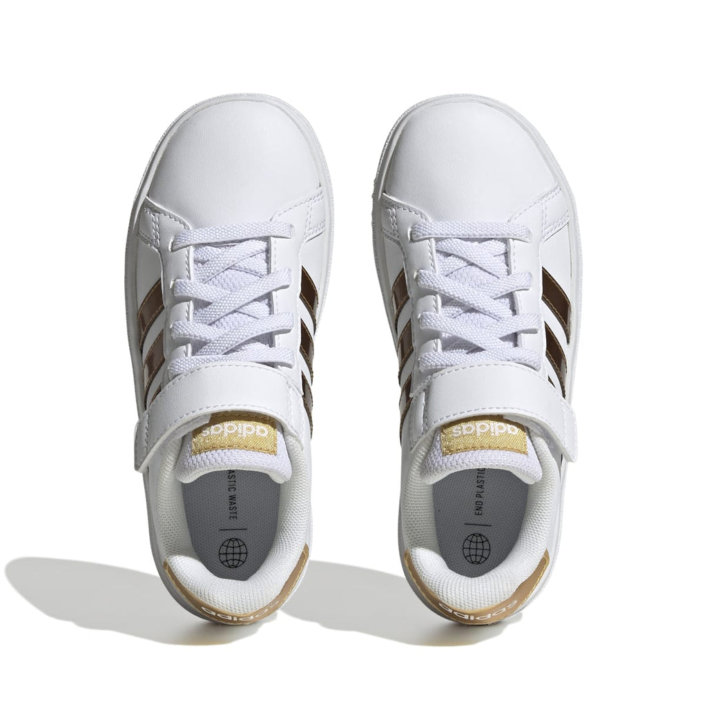 Sneakers bianche da bambina con strisce oro adidas Grand Court 2.0 El K