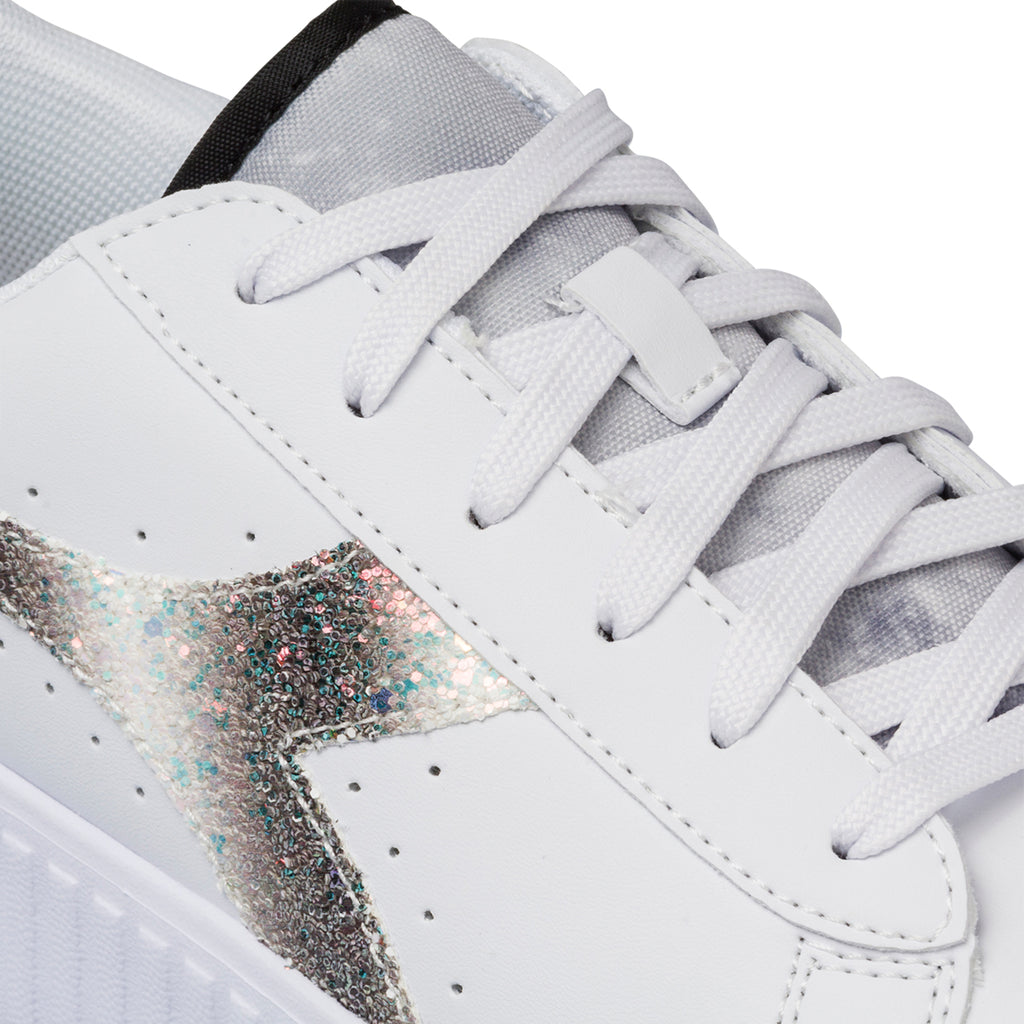 Sneakers bianche da ragazza con logo glitterato Diadora Game Step Glow Gs