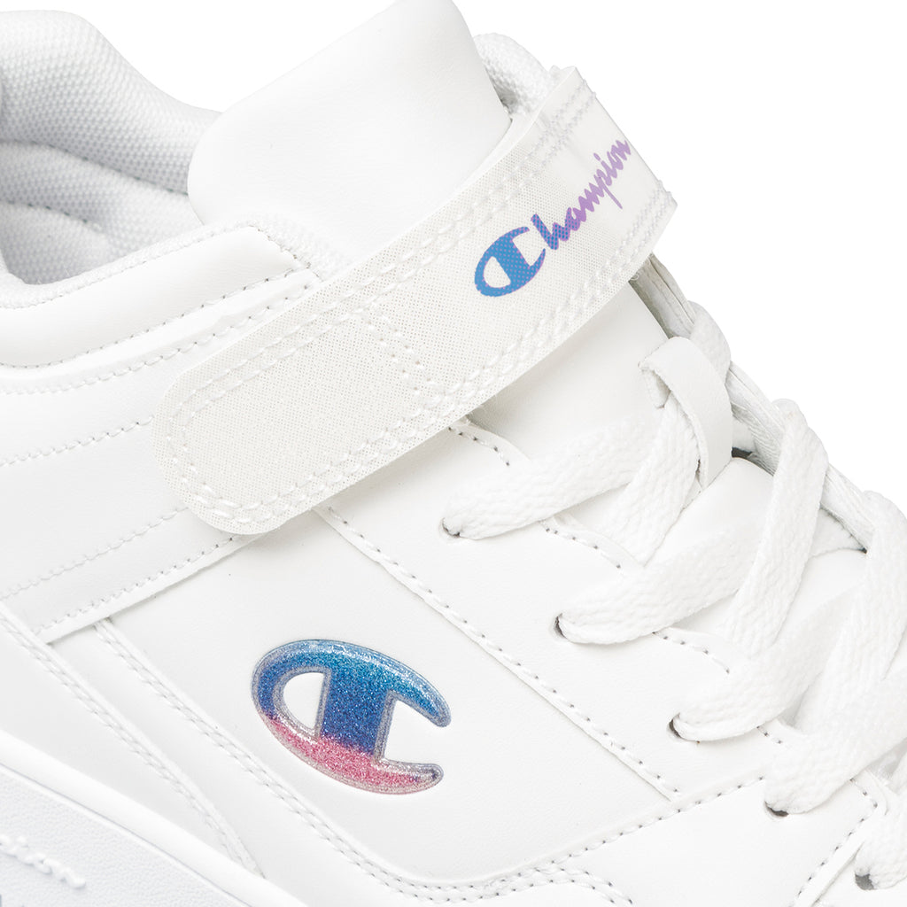 Sneakers alte bianche da ragazza con logo glitterato Champion Rebound Mid G GS