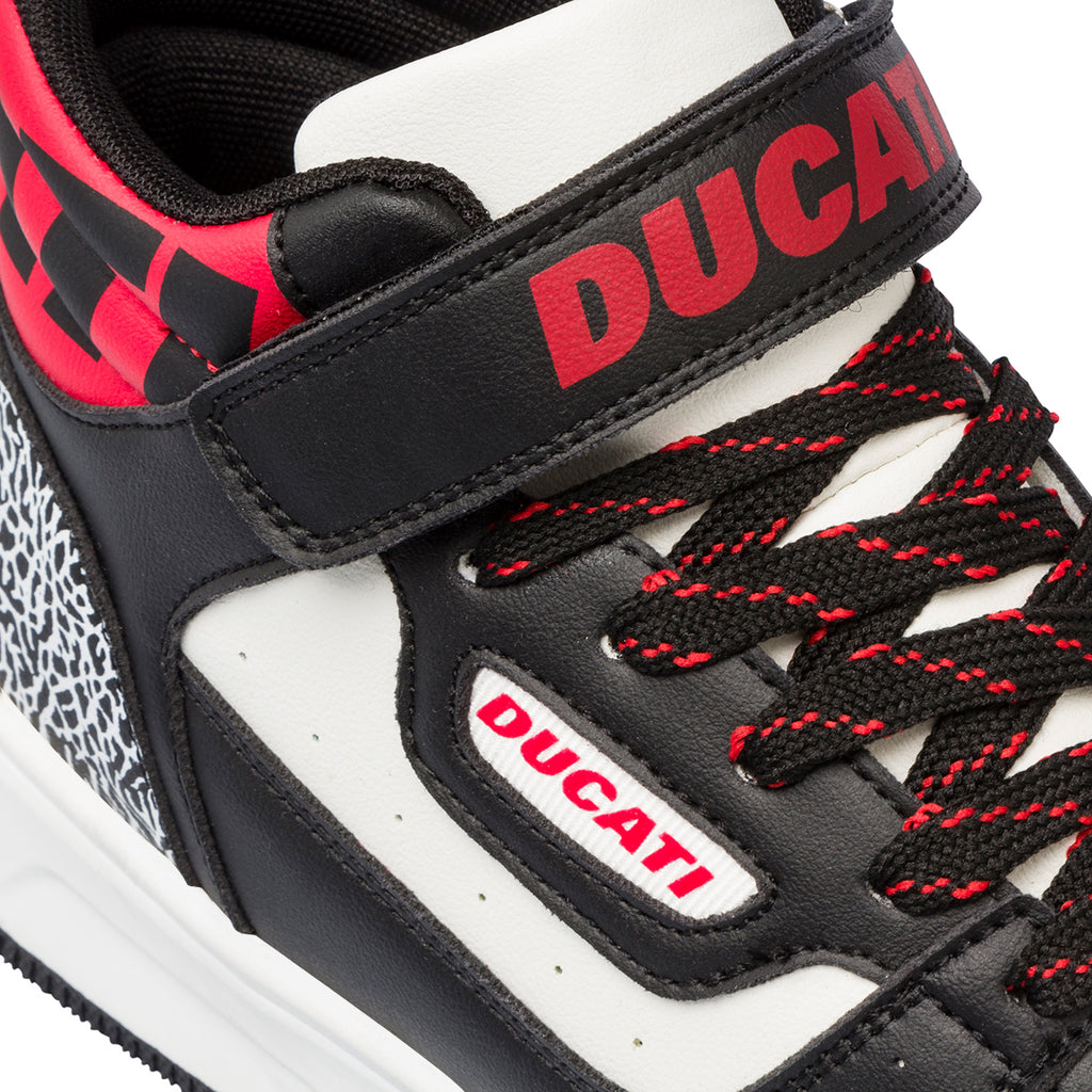 Sneakers alte bianche e nere da ragazzo con logo sul colletto Ducati Loco X GS