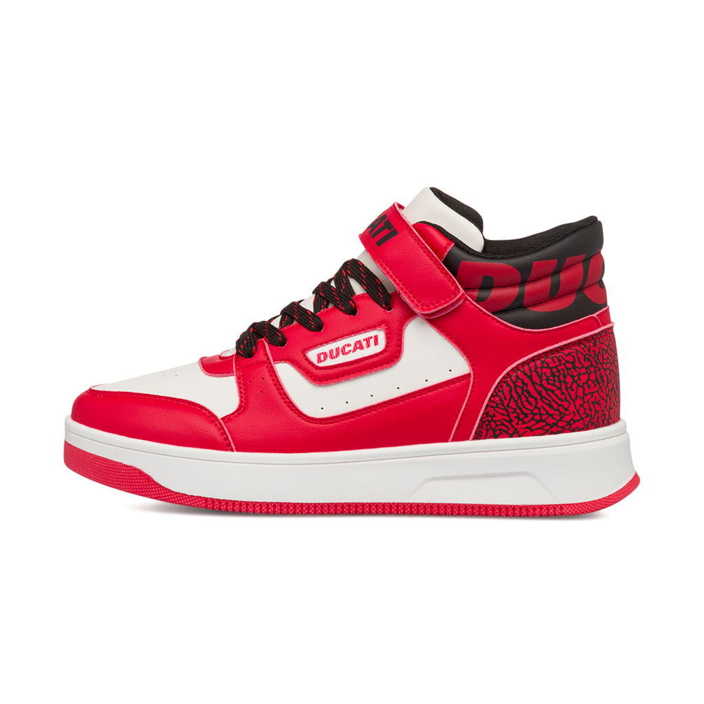 Sneakers alte bianche e rosse da ragazzo con logo sul colletto Ducati Loco X GS