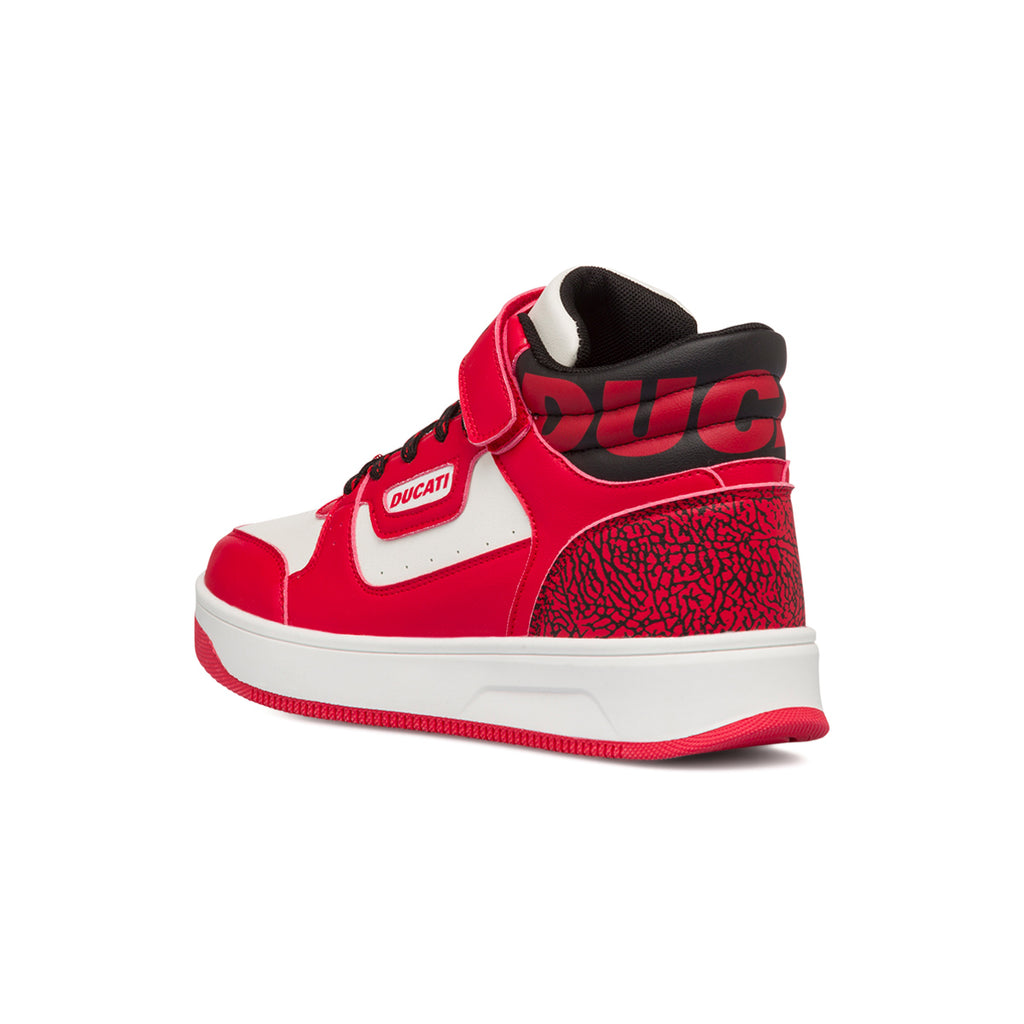 Sneakers alte bianche e rosse da ragazzo con logo sul colletto Ducati Loco X GS