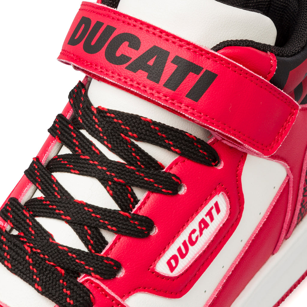 Sneakers alte bianche e rosse da ragazzo con logo sul colletto Ducati Loco X GS