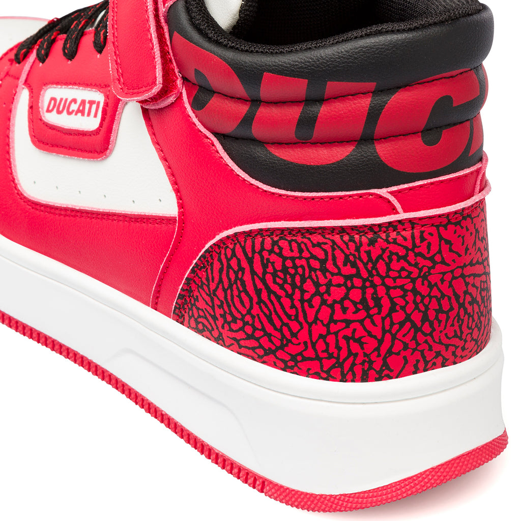 Sneakers alte bianche e rosse da ragazzo con logo sul colletto Ducati Loco X GS