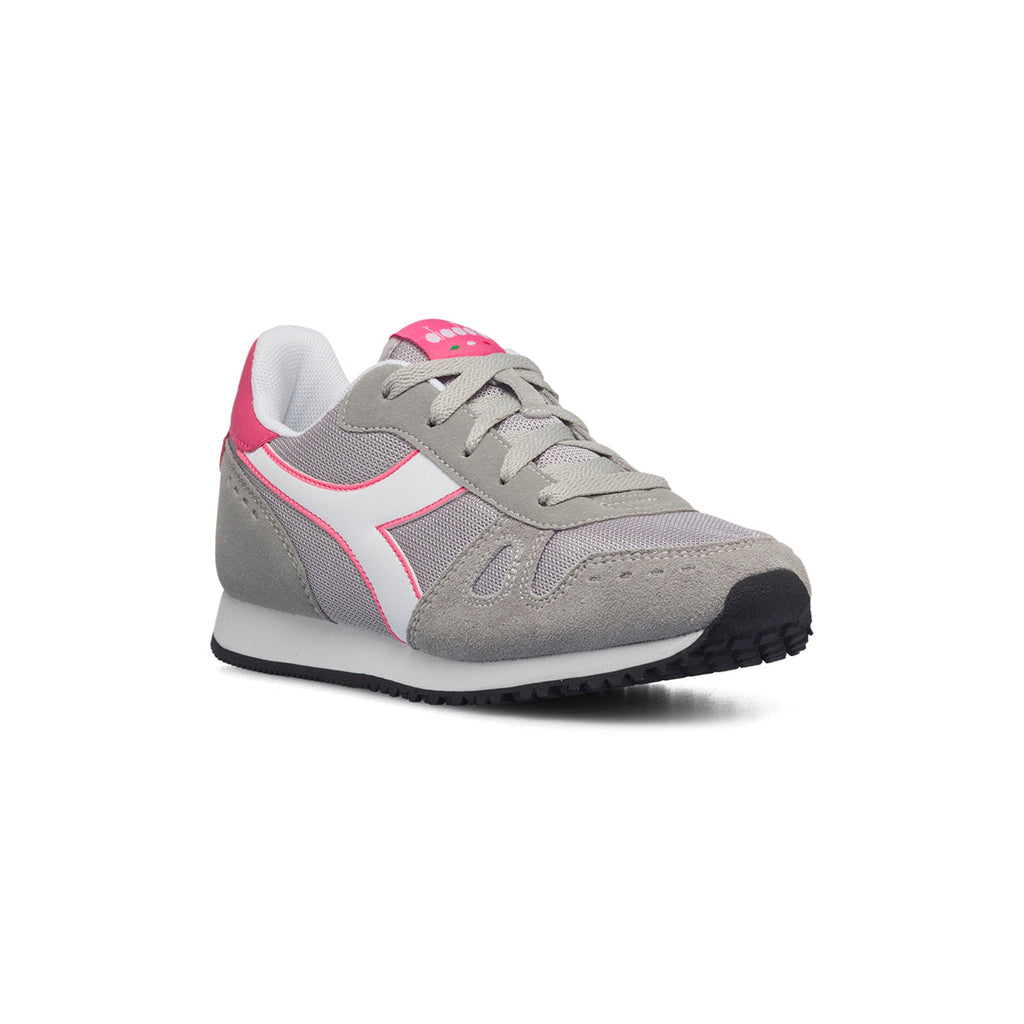 Scarpe da ginnastica grigie da ragazza con logo laterale a contrasto Diadora Simple Run Gs