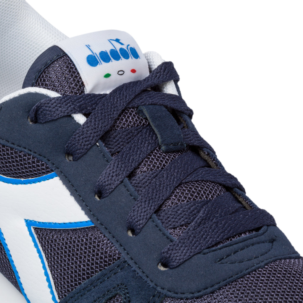 Scarpe da ginnastica blu da ragazzo con logo laterale a contrasto Diadora Simple Run Gs