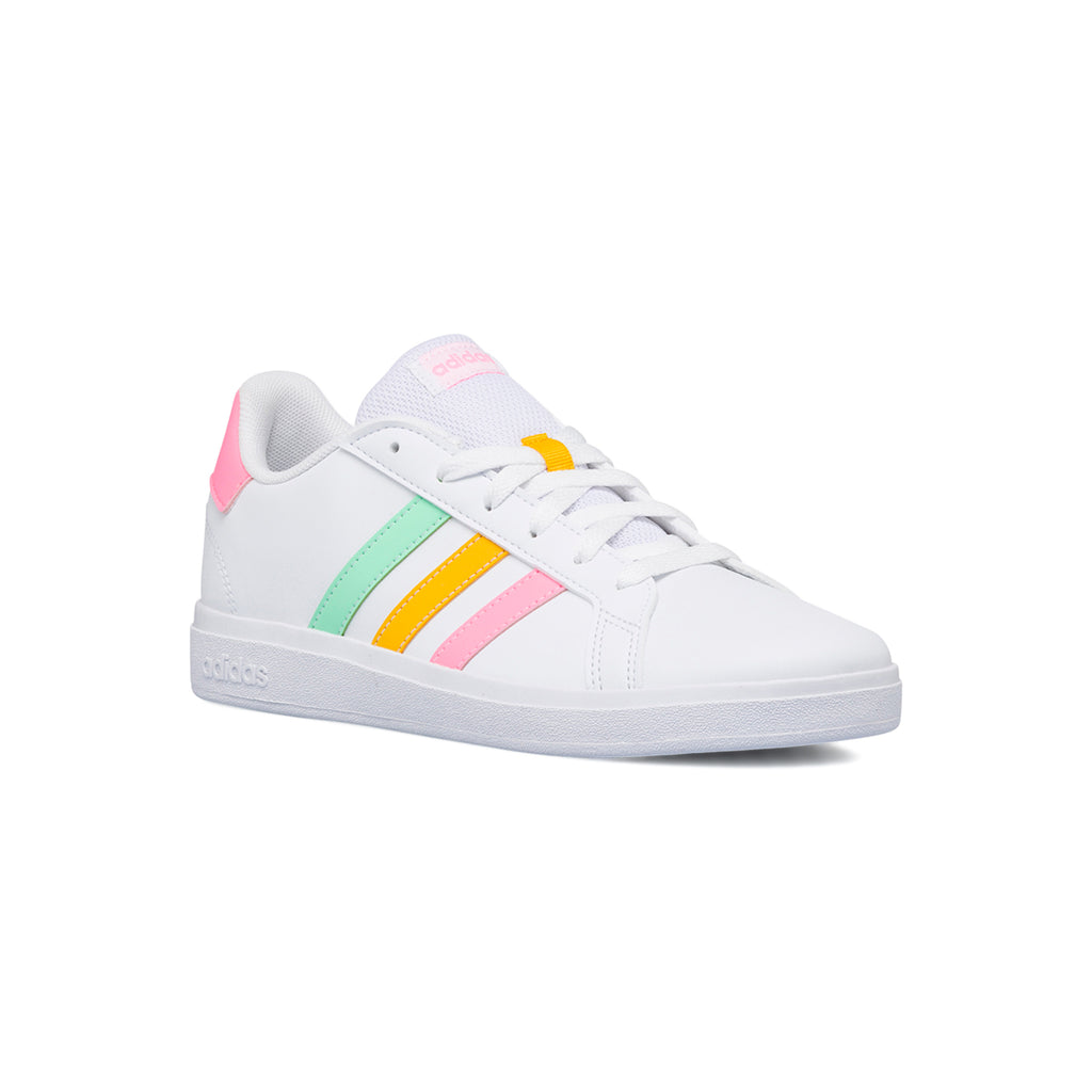 Sneakers bianche da ragazza con strisce arcobaleno adidas Grand Court 2.0 K