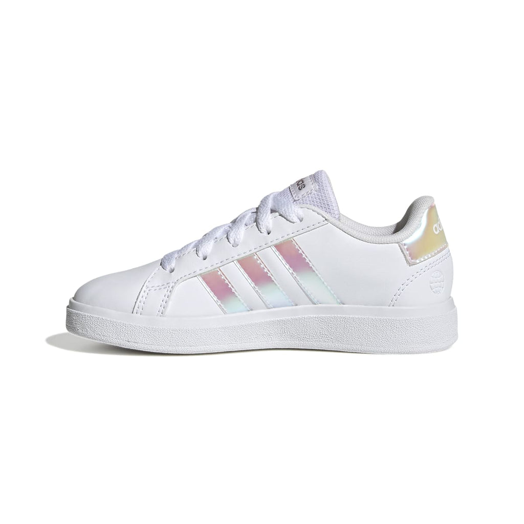 Sneakers bianche da ragazza con strisce iridescenti adidas Grand Court 2.0 K