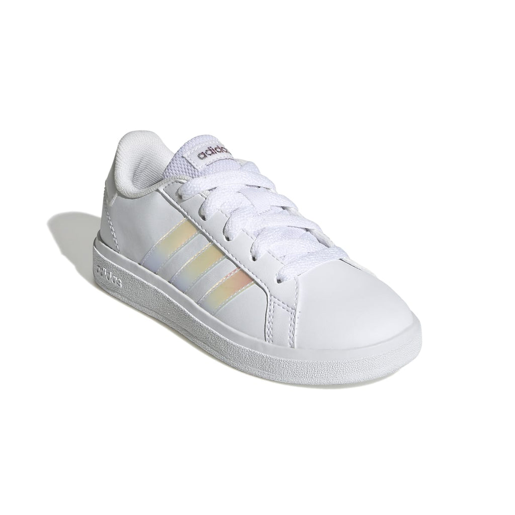 Sneakers bianche da ragazza con strisce iridescenti adidas Grand Court 2.0 K